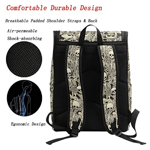 Naanle Cool Skull Skeleton Pattern Casual Daypack College Students Multipurpose Backpack Large Travel Hiking Bags Computer Bag