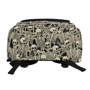 Naanle Cool Skull Skeleton Pattern Casual Daypack College Students Multipurpose Backpack Large Travel Hiking Bags Computer Bag