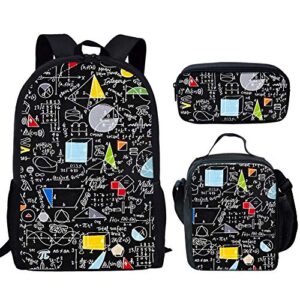 uniceu math science printed children's school backpack for teen boys with lunch bag and pencil case