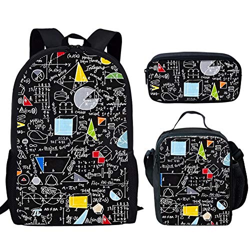 UNICEU Math Science Printed Children's School Backpack for Teen Boys with Lunch Bag and Pencil Case