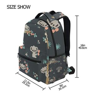senya Koala And Flowers Backpack School Bag Travel Daypack Rucksack for Students One Size