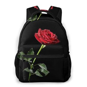 durable polyester rucksack red rose flower black traveling & camping backpack - large capacity multipurpose anti-theft bookbag for men women kids