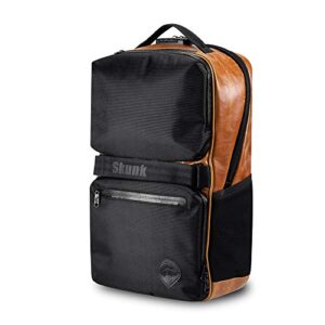skunk soho backpack - smell proof - weather resistant - with combination lock (black/brown leather)