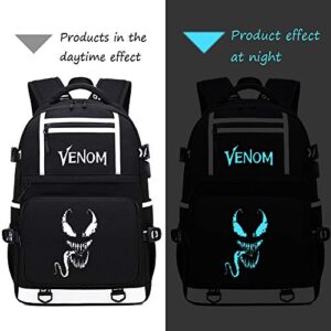 ShangYing's Store Movie Peripheral Products Venom Luminous Multifunction Backpack Travel Fans Laptop Daypack (Style 4)