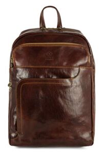 time resistance leather business backpack - handmade business daybag for laptop a4 portfolio travel satchel rucksack bag - dark brown unisex