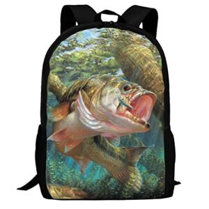 Aeoiba Business Laptop Backpack, Bass Fish Fishing Water Resistant College Bookpack Lightweight School Computer Bag, Casual Hiking Travel Daypack for Men Women Girls