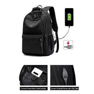 Large Black Waterproof Oxford Rucksack Business College Travel Laptop Backpacks with USB Charging Port Casual Daypack