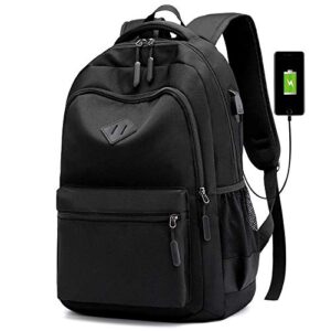 large black waterproof oxford rucksack business college travel laptop backpacks with usb charging port casual daypack