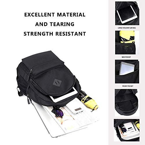 Large Black Waterproof Oxford Rucksack Business College Travel Laptop Backpacks with USB Charging Port Casual Daypack