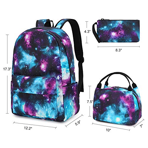 CAMTOP School Backpacks for Teen Girls Galaxy Backpack and Lunchbox Set for Kids Laptop Book Bag (Y0060-3/Galaxy Blue)