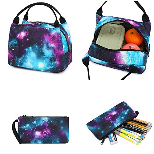 CAMTOP School Backpacks for Teen Girls Galaxy Backpack and Lunchbox Set for Kids Laptop Book Bag (Y0060-3/Galaxy Blue)