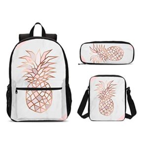delerain pink pineapple 3 pcs backpack set for kids back to school bookbag with lunch box and pencil case durable lightweight travel for teens students boys girls