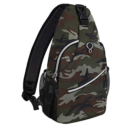 MOSISO Sling Backpack,Travel Hiking Daypack Pattern Rope Crossbody Shoulder Bag, Army Green Camouflage