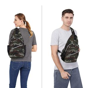 MOSISO Sling Backpack,Travel Hiking Daypack Pattern Rope Crossbody Shoulder Bag, Army Green Camouflage