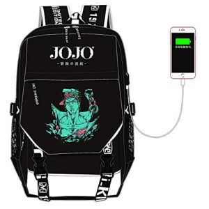 bizarre adventure kujo jotaro oxford men usb charging laptop backpack anime shoulder bags travel daypack (9)