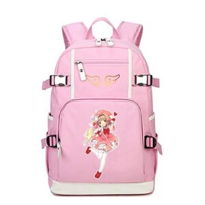 anime card captor pink cute travel backpack sakura kawaii women shoulder bags oxford laptop daypack(6)