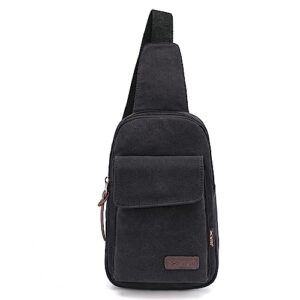wxnow men's casual crossbody bags canvas one shoulder backpack sling bag mini chest bag black