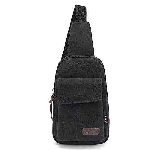 Wxnow Men's Casual Crossbody Bags Canvas One Shoulder Backpack Sling Bag Mini Chest Bag Black