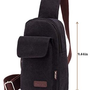 Wxnow Men's Casual Crossbody Bags Canvas One Shoulder Backpack Sling Bag Mini Chest Bag Black