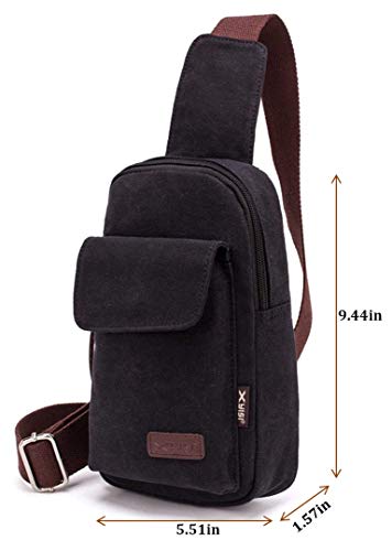 Wxnow Men's Casual Crossbody Bags Canvas One Shoulder Backpack Sling Bag Mini Chest Bag Black