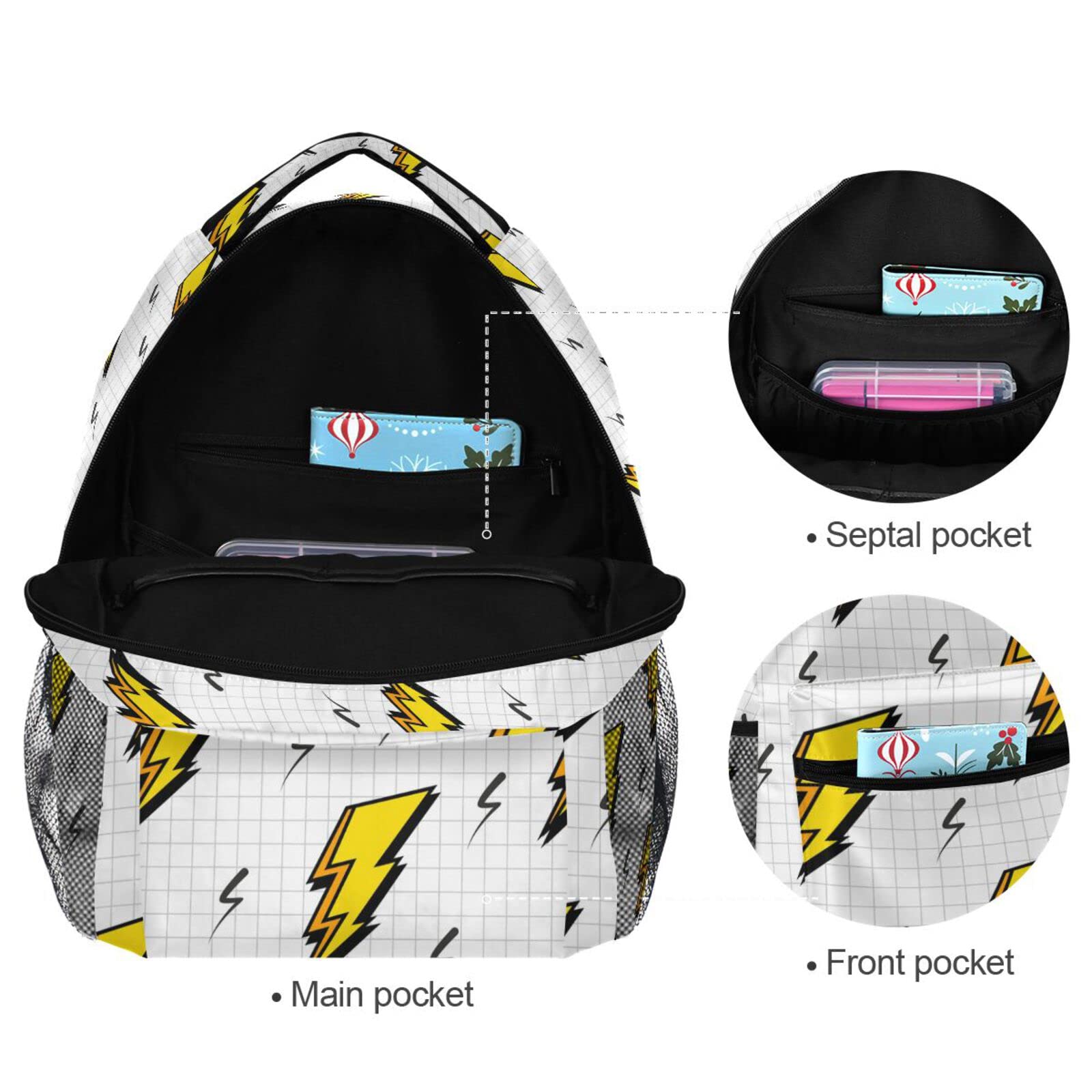 Tarity Lightning Bolts School Backpack Small Travel Bag Students Bookbags Teenagers Casual Daypacks Stylish Print Durable Backpack Laptop Computer Bag For Kids Boys Girls Women