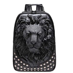 kiisy 3d lion laptop backpack unique designer pu leather fashion travel rivet punk backpack (black)