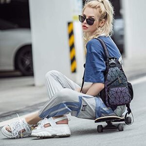 PYFK Geometric Backpack Luminous Holographic Purse Color Changes Flash Reflective Bag For Cycling Fashion Sling Bag for Women(Prism)