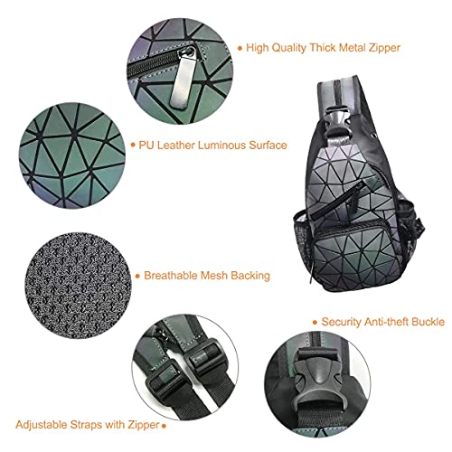 PYFK Geometric Backpack Luminous Holographic Purse Color Changes Flash Reflective Bag For Cycling Fashion Sling Bag for Women(Prism)