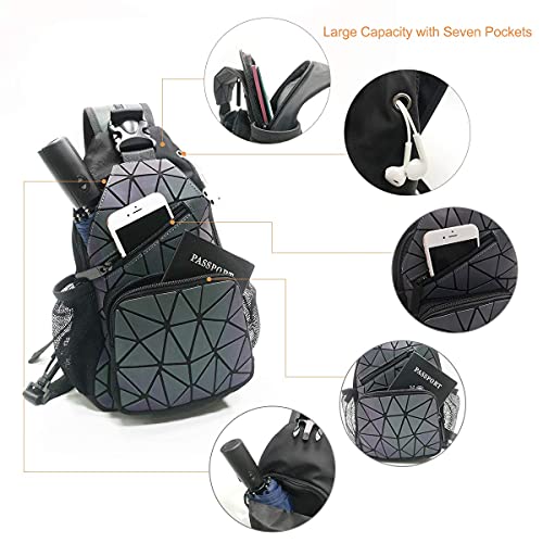 PYFK Geometric Backpack Luminous Holographic Purse Color Changes Flash Reflective Bag For Cycling Fashion Sling Bag for Women(Prism)