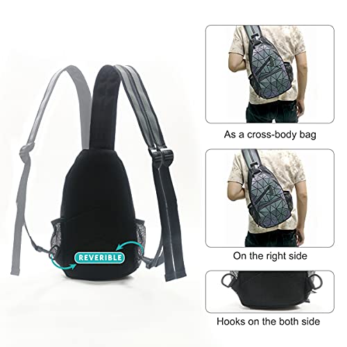 PYFK Geometric Backpack Luminous Holographic Purse Color Changes Flash Reflective Bag For Cycling Fashion Sling Bag for Women(Prism)