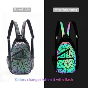 PYFK Geometric Backpack Luminous Holographic Purse Color Changes Flash Reflective Bag For Cycling Fashion Sling Bag for Women(Prism)