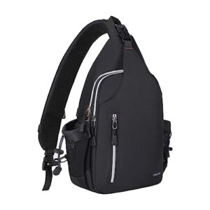 mosiso sling backpack double layer hiking daypack men/women chest shoulder bag, black