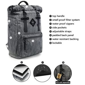 Revelry Supply The Drifter - Smell Proof, Water Resistant, Lockable, Rolltop Travel Backpack for Outdoors, Nature, Exploring (Stripped Dark Grey)