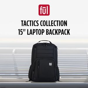 FUL Tactics Collection 15 Inch Laptop Backpack, Phantom Padded Computer Bag for Commute or Travel, Black