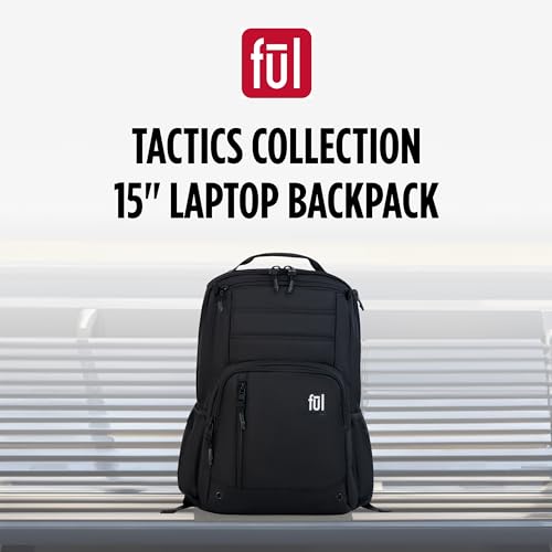 FUL Tactics Collection 15 Inch Laptop Backpack, Phantom Padded Computer Bag for Commute or Travel, Black