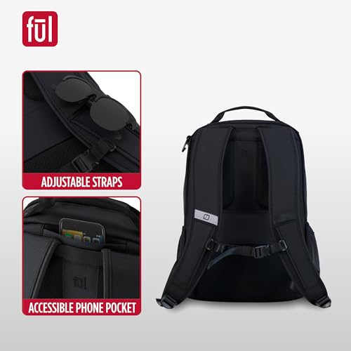 FUL Tactics Collection 15 Inch Laptop Backpack, Phantom Padded Computer Bag for Commute or Travel, Black