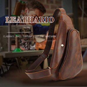 Leathario Men's Leather Sling bag Chest bag One shoulder bag Crossbody Bag Backpack for men