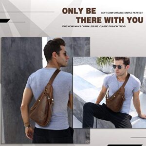 Leathario Men's Leather Sling bag Chest bag One shoulder bag Crossbody Bag Backpack for men