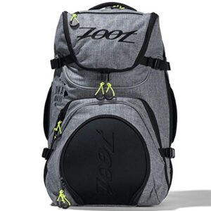 zoot ultra tri bag – triathlon transition bag with storage compartments, durable and lightweight backpack for gym, race day, and training, grey
