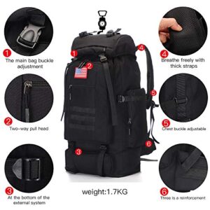 HongXingHai 70L/100L Hiking Camping Backpack MOLLE Rucksack Waterproof Daypack for Traveling