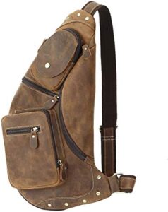 leathario men's leather sling bag chest bag for men genuine leather crossbody shoulder bag small backpack for works casual