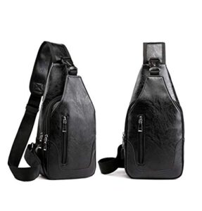 d.lerbung men's sling bag leather chest shoulder backpack water resistant anti theft crossbody bag with usb charge port black