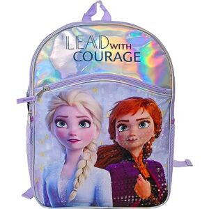 disney frozen 2 lead with courage backpack - 16” full size toddler, child, kid school book bag - anna and elsa foil panel backpack