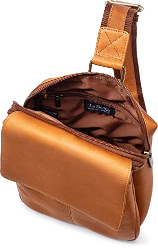 Le Donne Leather Arcity Unisex Sling Pack With Adjustable Strap, 7” x 10” x 4” (Tan)