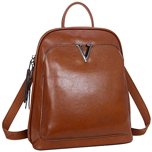 Iswee Genuine Leather Backpack Purse for Women Fashion Anti Theft Designer Ladies Daypack Convertible Shoulder Bags Travel(Brown)