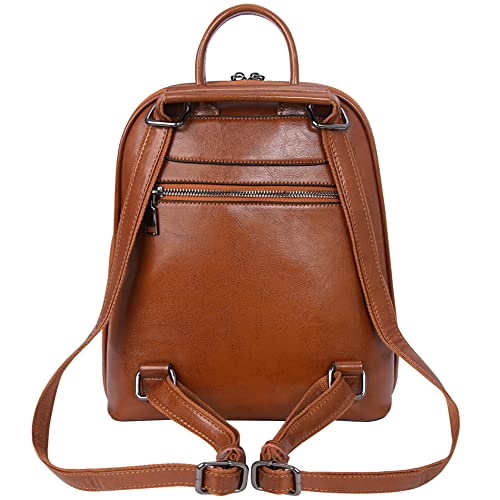 Iswee Genuine Leather Backpack Purse for Women Fashion Anti Theft Designer Ladies Daypack Convertible Shoulder Bags Travel(Brown)