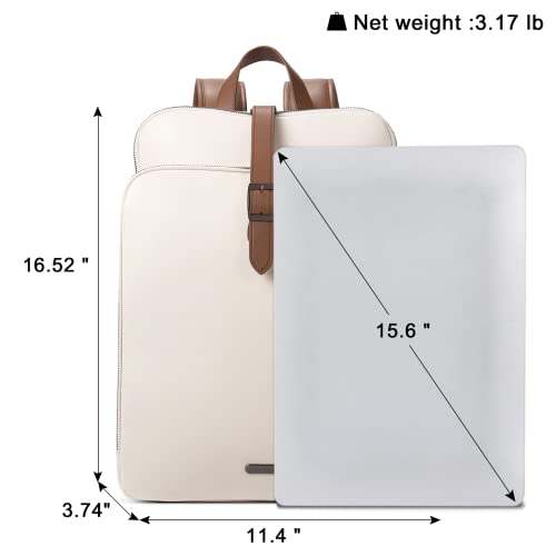 CLUCI Genuine Leather 15.6 Inch Laptop Backpack Purse for Women Large Travel Vintage Shoulder Bags Beige with Brown