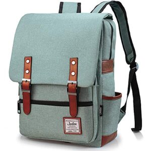 junlion vintage laptop backpack gift for women men, school college slim backpack fits 15.6 inch macbook green