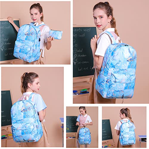 EZYCOK Laptop Backpack for Girls Women, Water Resistant School Bookbag Casual Daypack Travel Backpack with USB Charging Port