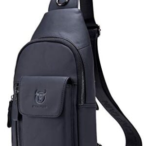 BULLCAPTAIN Genuine Leather Men Sling Bag Travel Crossbody Chest Bag Large Capacity Casual Hiking Daypack (Black)